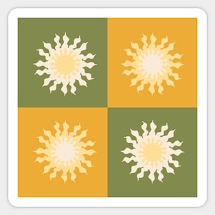 Sun Symbol on Sage Green and Mustard Check Board. Sticker